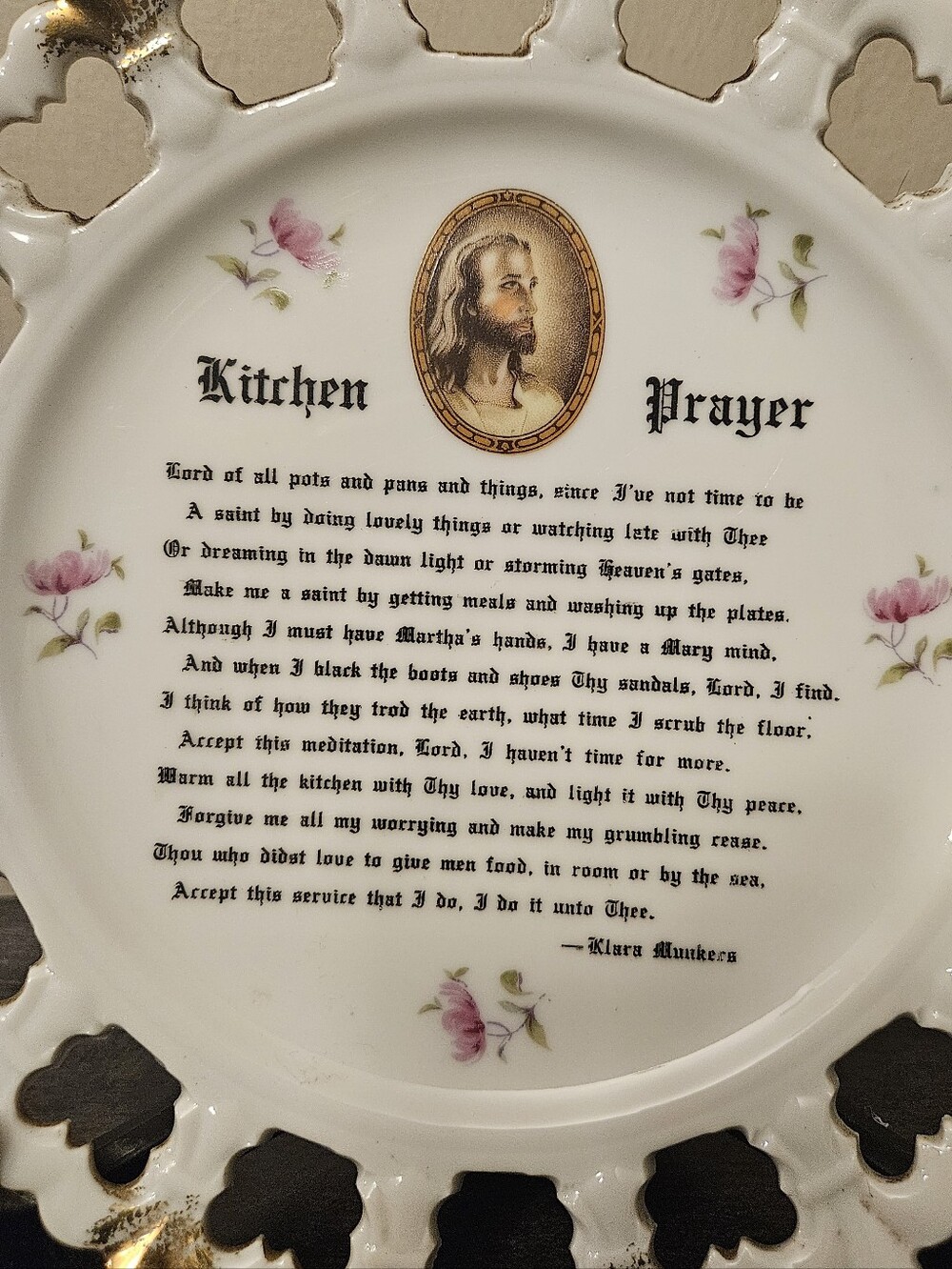 Vintage "The Kitchen Prayer" Lace Edge Plate Gold Trim Klara Munkres - Picture 4 of 9